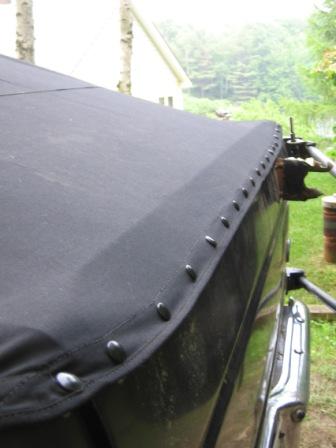 1993 Ford Bronco - Custom made boat canvas Fastback style soft top, no rear window. Snaps attached to body. Tailgate view.