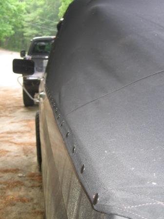1993 Ford Bronco - Custom made boat canvas Fastback style soft top, no rear window. Snaps attached to body. Driver's side view.
