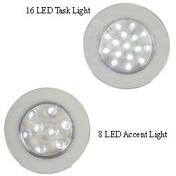 1991 Ford Bronco - Two circular LED lights are shown. One is labeled "16 LED Task Light" and the other is labeled "8 LED Accent Light".
