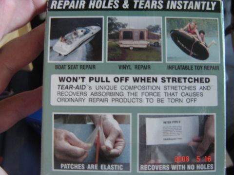 1993 Ford Bronco - Packaging for Tear-Aid repair patches demonstrates various applications including boat seats, vinyl, and inflatable toys.