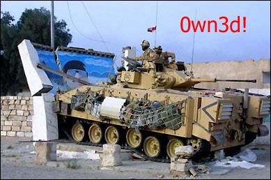 1972 Pontiac Grand Prix - A military tank is shown from the side, with a red text overlay that reads "Own3d!".