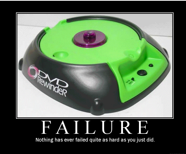 Green and black DVD Rewinder novelty device on a motivational poster