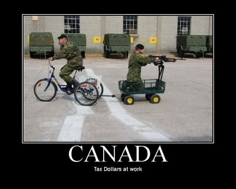 1980 Ford Bronco - Two soldiers in camouflage gear are depicted in a humorous scene involving a tricycle and a towed cart.
