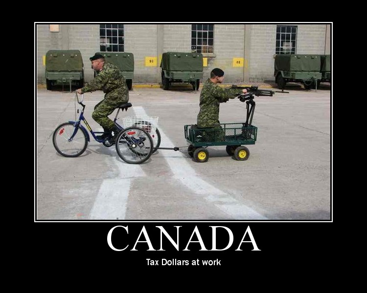 Guy on a tricycle pulls a cart with another guy holding a gun