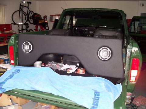 1978 Ford Bronco - Custom speaker enclosure installed in the rear of a 1978 Ford Bronco.