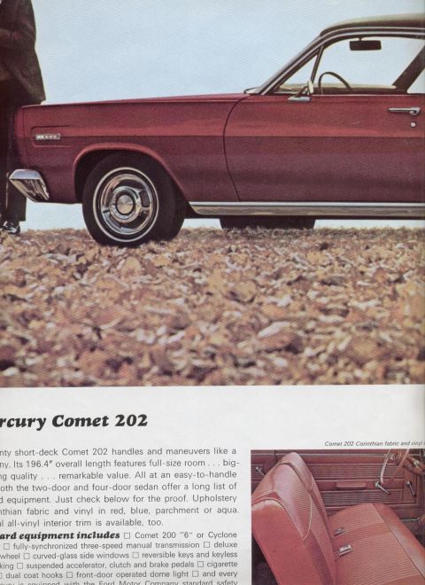 1967 Mercury Cyclone - The 1967 Mercury Comet 202 is presented in a side profile, highlighting its two-door sedan body style and maroon paint.