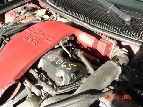 1997 Dodge Neon - The engine bay shows a red DOHC 16 valve cover with yellow markings, dated June 25, 2008.