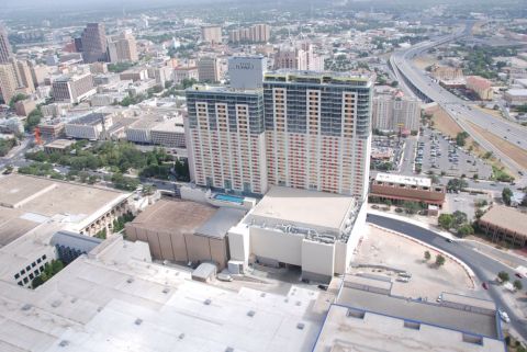 1996 Ford Bronco - An aerial perspective captures the San Antonio skyline, contemporary architecture and a major highway artery.