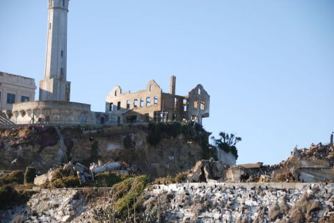 1996 Ford Bronco - A view of Alcatraz Island showing the lighthouse and the remains of prison buildings.