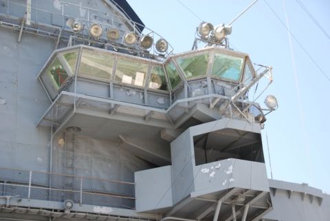 1996 Ford Bronco - A close-up view of a ship's bridge structure, showing its complex design and weathered exterior.