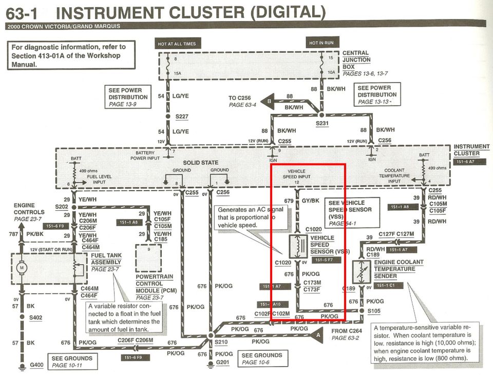 Workshop manual wiring diagram for a 2000 Crown Victoria digital instrument cluster