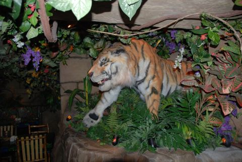 1996 Ford Bronco - A tiger figure is displayed amidst lush foliage and artificial rock formations.