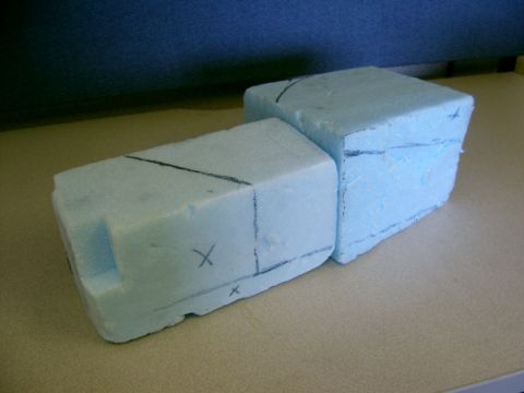 1986 Ford Bronco - These foam blocks, marked with lines and 'X's, do not appear to be related to a 1986 Ford Bronco.