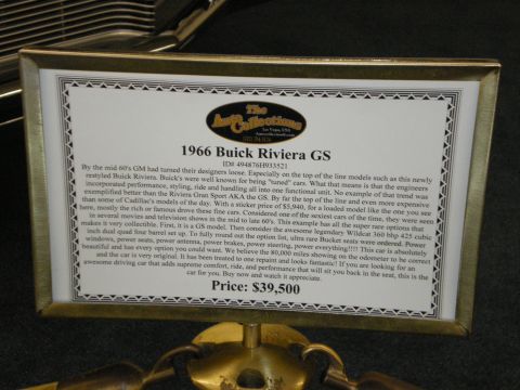 1998 Ford Crown Victoria - Museum display placard describing a 1953 Cadillac Ghia, noted as display-only with a $4,000,000 estimated value.