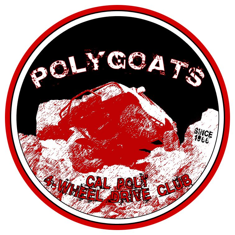 Logo for Polygoats 4-Wheel Drive Club, showing a red off-road vehicle graphic