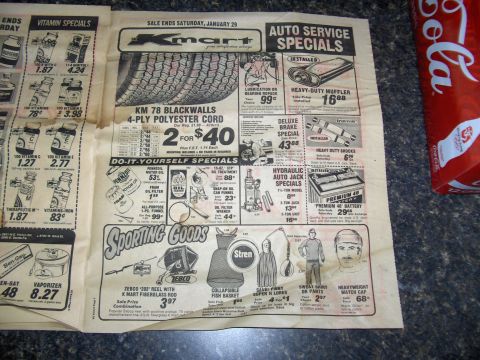1977 Ford F-250 - This Kmart ad page features various products including tires, auto service specials, and sporting goods.