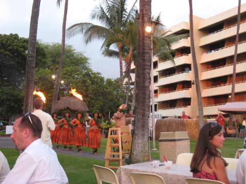1991 Ford Bronco - Luau performance with fire dancers in Hawaii, with hotel in background.