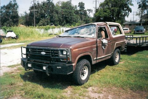 1983 Ford Bronco - The LHR tire dug in and flipped me & the trailer, which broke loose and slid to a stop on the car, whose wheels were still on the bed of th…