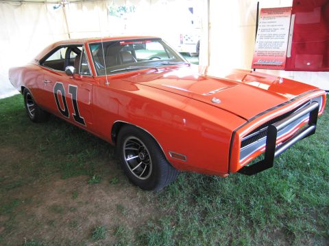 2001 Ford Crown Victoria - Orange 1969 Dodge Charger, also known as the General Lee, with "01" on doors and a push bumper.