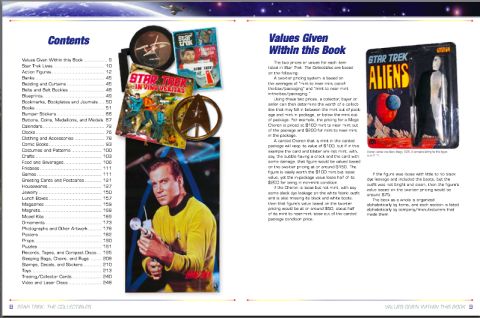 1984 Pontiac Fiero - A book spread detailing Star Trek collectibles, a contents page and discussion of item values.