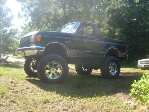 1989 Ford Bronco - Lifted 1989 Ford Bronco with aftermarket wheels sits in a grassy area.