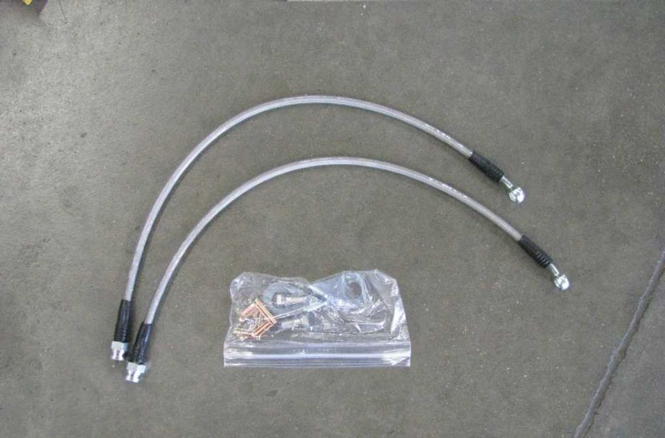 Installed TCE's stainless steel brake lines on the rear to compliment the Wilwood kit's  stainless steel lines on the front. Here's the kit.