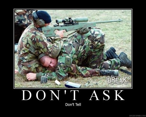 1995 Ford Bronco - A humorous image depicting soldiers in a sniper position, accompanied by the text "DON'T ASK" and "Don't Tell".