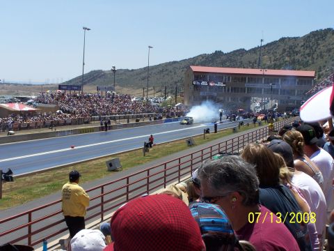 1972 Ford Ranchero - A drag racing car generates smoke during a race at Bandimere Speedway on July 13, 2008.