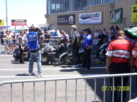 1972 Ford Ranchero - NHRA Media member films drag racing motorcycles and crew at Bandimere Speedway on July 13, 2008.