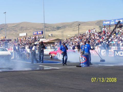 1972 Ford Ranchero - A red 1972 Ford Ranchero performs a burnout at a drag racing event on July 13, 2008.