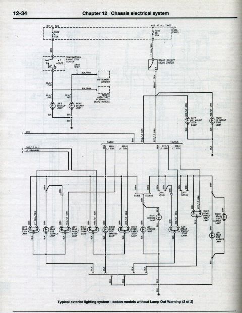 1998 Ford Taurus - This diagram details the chassis electrical system, specifically the exterior lighting for sedan models.