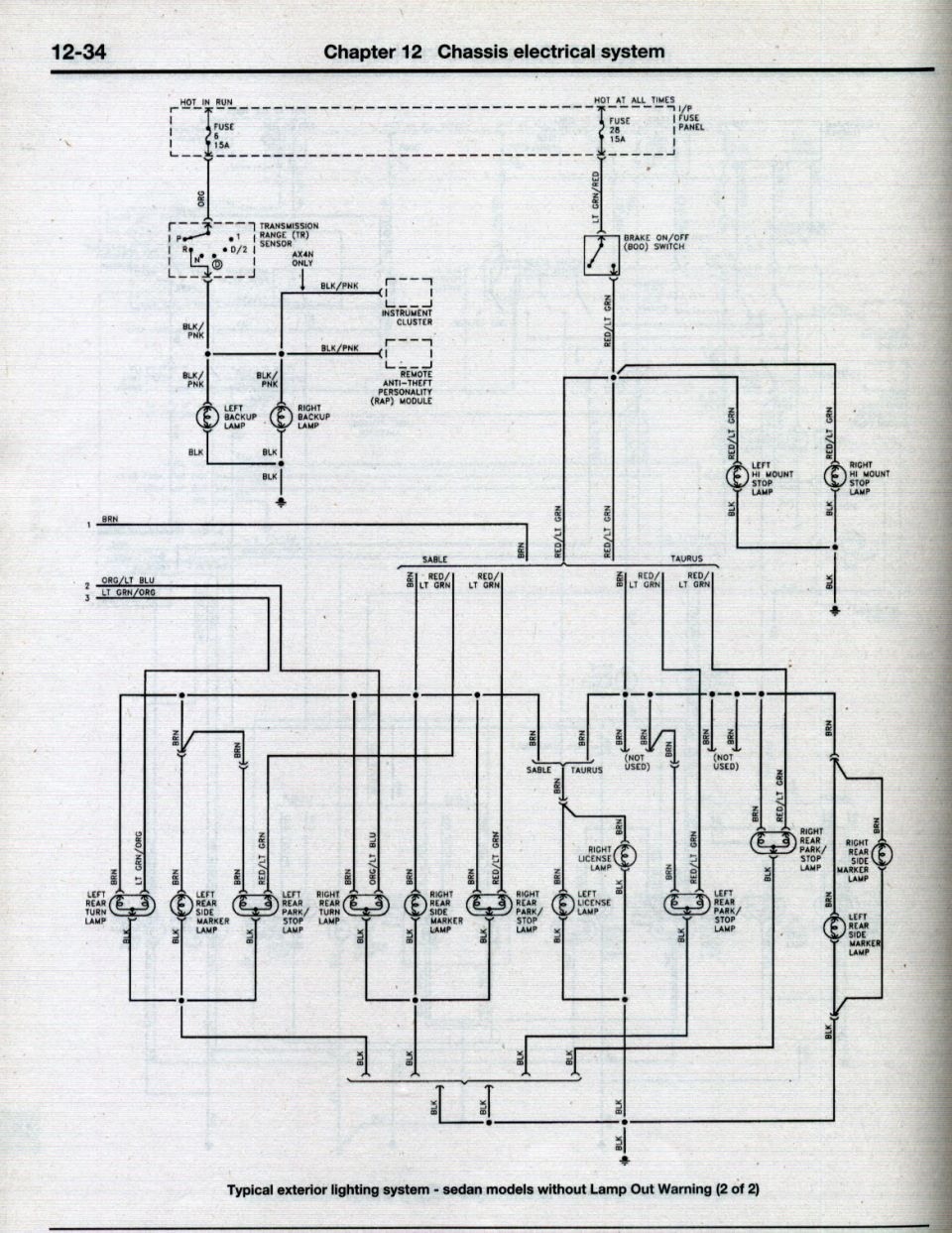 Exterior lighting wiring diagram page 2 with backup, stop and license lamps