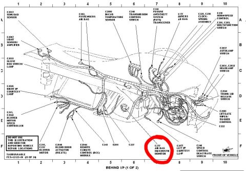 1998 Ford Taurus - This diagram details the wiring for various vehicle components, including the air bag diagnostic monitor.