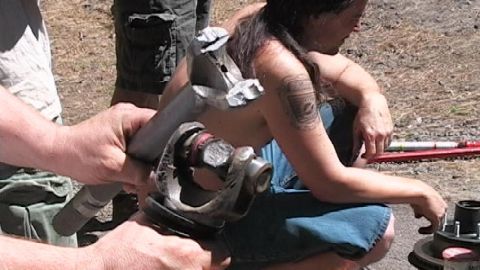 1996 Ford Bronco - The carnage - shaft destroyed when u-joint broke. (7/12/2008)