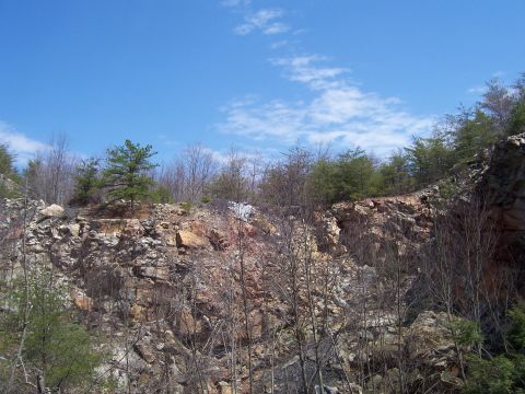 1996 Ford Bronco - A view of a rock quarry with trees and a bright blue sky overhead.