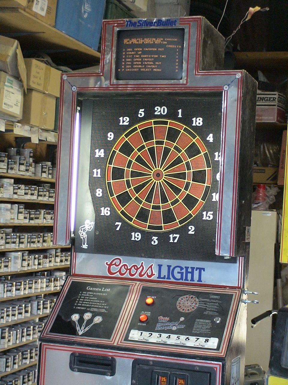 Vintage Coors Light electronic dartboard game cabinet