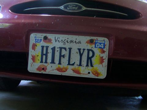 1998 Ford Taurus - A close-up of a car's front grille and license plate, showing the Ford logo and a personalized Virginia plate.