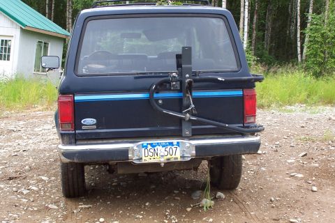 1989 Ford Bronco II - Rear view of a 1989 Ford Bronco II equipped with a bike rack.