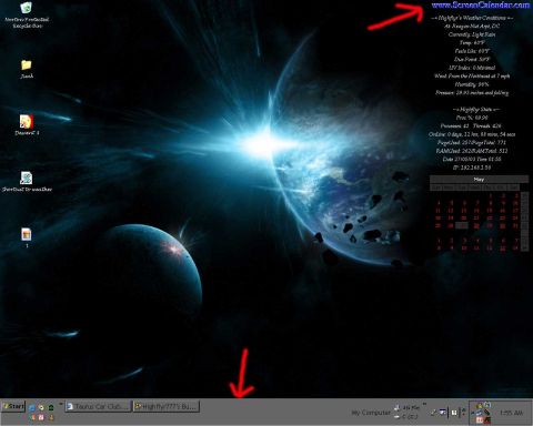 1998 Ford Taurus - A computer desktop displays a space scene wallpaper with various icons and system information visible.
