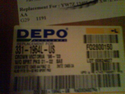 2003 Ford Crown Victoria - A DEPO brand part label is shown, indicating it is a replacement for a Crown Victoria.