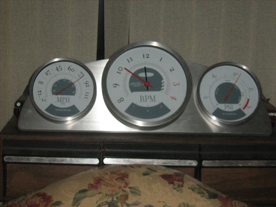 Automotive gauge cluster with MPH, RPM, and PSI gauges