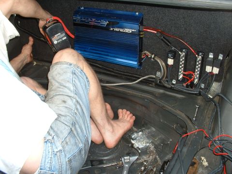 1984 Mercedes-Benz D-Class - me installing power panel with amp (because you always need tunes)