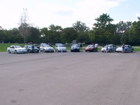 1998 Ford Taurus - A gathering of sedans is seen parked in an outdoor lot on a partly cloudy day.