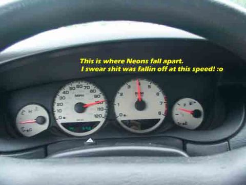 1998 Ford Taurus - Dashboard gauges with a humorous text overlay about vehicle reliability.