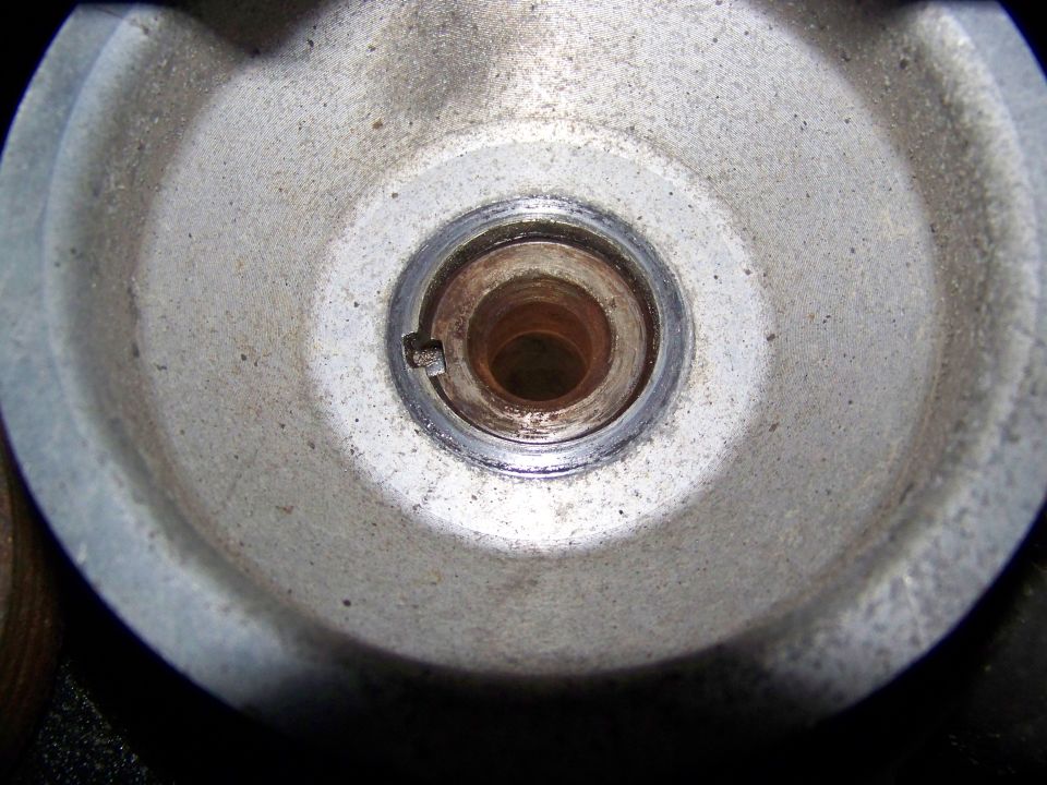 Close-up of a wheel hub with a keyway slot