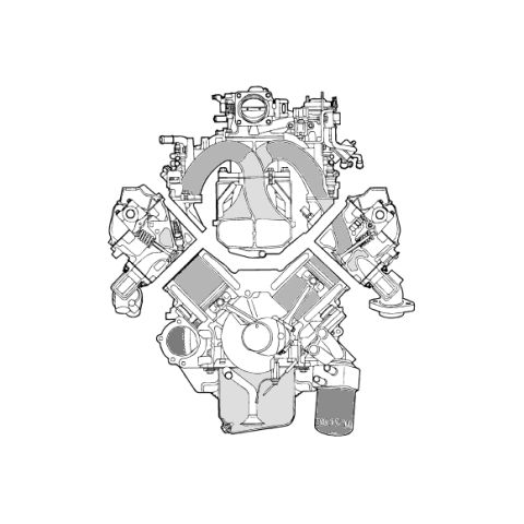 2007 Ford Mustang - Technical cutaway schematic of a V-type engine illustrating the intake manifold, cylinder heads, valvetrain and oil filter.