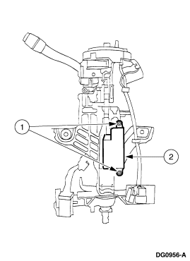 2007 Ford Mustang - Service illustration of a steering column with numbered callouts identifying a mounted electrical component and wiring.