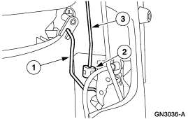 2007 Ford Mustang - Service illustration of a door interior showing window regulator components with numbered callouts.