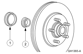 2007 Ford Mustang - Exploded parts breakdown of a front wheel hub and brake rotor with numbered inner and outer wheel bearings.