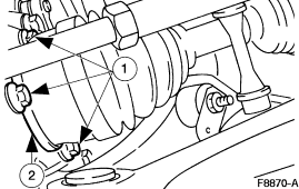 2007 Ford Mustang - Service illustration of a mechanical assembly close-up with directional arrows and numbered callouts indicating removal steps.